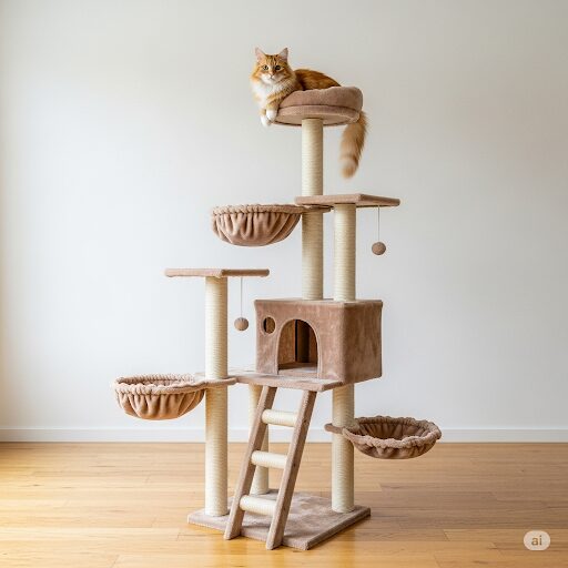 キャットタワーでのんびりしている猫
