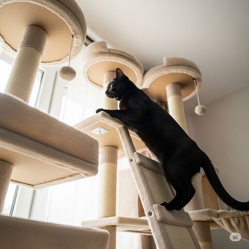 キャットタワーで遊ぶ猫