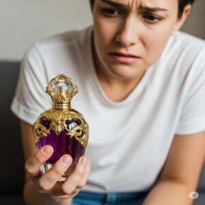 香水をいらなそうに見つめる女性