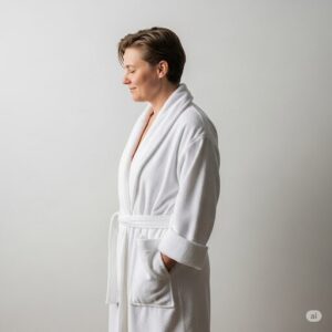 バスローブを着て満足されている女性