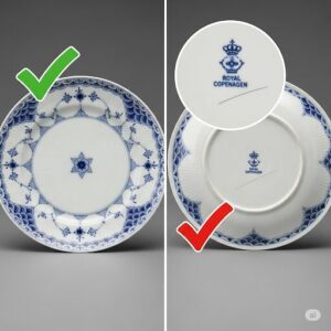 ロイヤルコペンハーゲンの「一級品」と「二級品」を見分けるための、バックスタンプのイラスト。