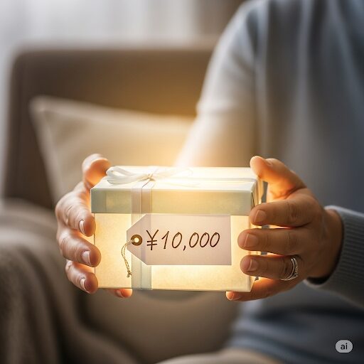 光った箱に１万円のタグが付いている