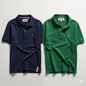 フランス製とアメリカ製の二種類のヴィンテージポロシャツを比較した写真。
