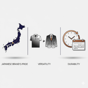 日本、汎用性、耐久性を象徴する3つのアイコン。