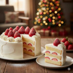 純白のクリームと真っ赤な苺で美しく飾られた、王道のアンリ・シャルパンティエ風クリスマスショートケーキ。