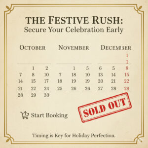 10月下旬～11月上旬の予約開始日と、12月上旬の完売を警告するクリスマスのカレンダー。
