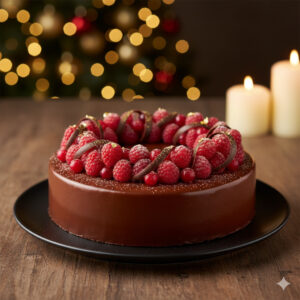 ベリーやチョコレートで華やかに飾られた、その年だけのクリスマス限定スペシャリテケーキ。