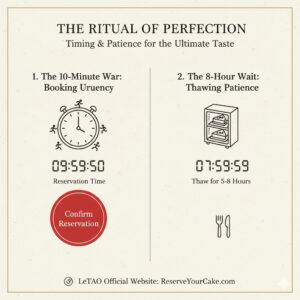 予約開始前のスタンバイと、冷蔵庫で5~8時間かけるゆっくりとした解凍時間という2つの成功の鍵。