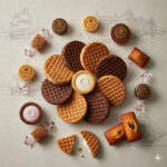 神戸風月堂の代表的なお菓子、ゴーフルが上品に並べられた、伝統と品格を感じさせるイメージ。