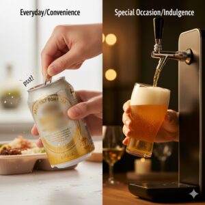 日常の手軽な缶ビールと、週末のご褒美としてのホームタップという、賢い使い分けの提案。
