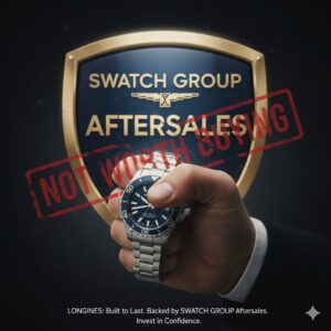 リセールバリュー（資産価値）は低いかもしれないが、スウォッチグループの強固なアフターサービス体制による「実用時計としての信頼性」。