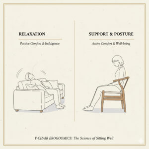 ソファのような受動的なリラックスではなく、正しい姿勢をサポートするYチェアの能動的な座り心地。