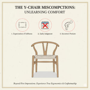 柔らかさへの期待、初期の硬さ、間違った座り方という、Yチェアの座り心地が悪いと感じる3つの誤解の原因。