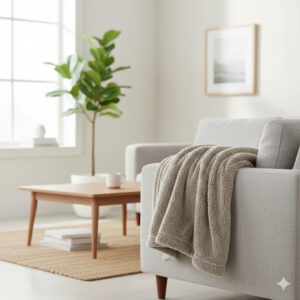 モダンなインテリアにも馴染み、お洒落なご夫婦に喜ばれる、センスの良さを感じさせるグレージュ・モルト系のブランケット。