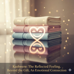 カシウェアの色が、贈る側の「愛ある実用性」と、赤ちゃんの未来を想う優しさを映す鏡であることを象徴。