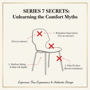 セブンチェアが疲れると感じる原因である、目的の誤解、構造の誤解、本質の誤解(リプロダクト品)の3つのポイント。