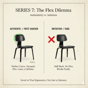 完璧なカーブと“しなり”を持つ正規品と、見た目だけを真似たリプロダクト品との構造的・品質的な決定的な違い。