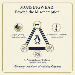 日本の高機能、ドレスコードへの対応力、幅広いラインナップという、マンシングウェアが持つ3つの本質的な価値。