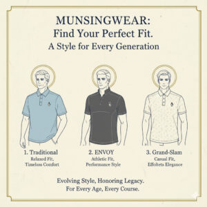 伝統的なデザインに加え、アスリート向けの「ENVOY」など、幅広い年齢層とニーズに対応する進化するラインナップ。 • ③ タイトル: 進化するラインと年齢層への対応 • ④ 画像の説明: 伝統的なラインだけでなく、「ENVOY」などシャープなシルエットのラインも展開し、幅広い年齢層に対応する多様性を表現。