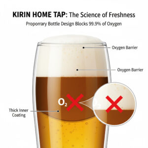 酸素透過を防ぐ特殊コーティングが施された、キリンホームタップ専用ペットボトルの断面図。