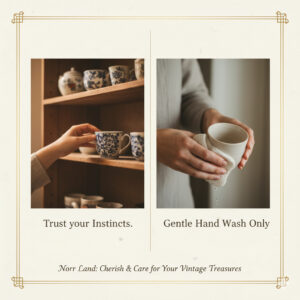 「直感を信じる」という選び方のコツと、「優しく手洗い」を基本とするヴィンテージ食器の正しいケア方法。