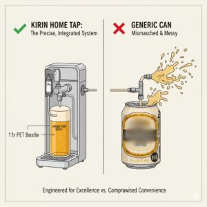 ホームタップの精密な炭酸ガス圧と抽出システム、そして缶ビールとの接続口の違いによる不適合。