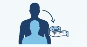 日本サイズとUSサイズの違いを示す比較イメージ。普段よりワンサイズ下を選ぶべき理由。