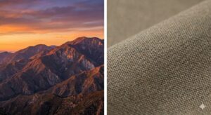 パタゴニアの背景にあるアメリカ・カリフォルニアの大自然と、環境に配慮された高品質な素材のイメージ。