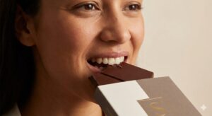 一口食べた瞬間に美味しさが伝わる、高品質なバレンタインチョコのイメージ。