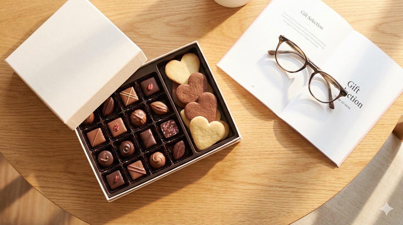 卵アレルギー対応のバレンタイン市販ギフト。安心感のある明るい雰囲気。