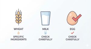 食品表示法に基づく特定原材料のアイコン。卵アレルギーへの配慮をイメージ。