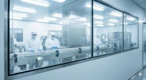 清潔な食品工場の製造ライン。コンタミネーション対策のイメージ。