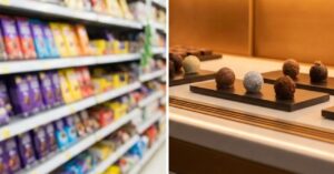 スーパーの陳列と百貨店のディスプレイの対比。演出による見え方の違い。