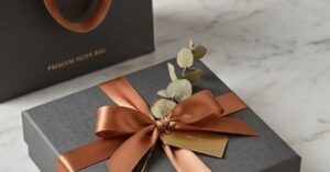 丁寧にラッピングされた上質なバレンタインチョコのパッケージ。