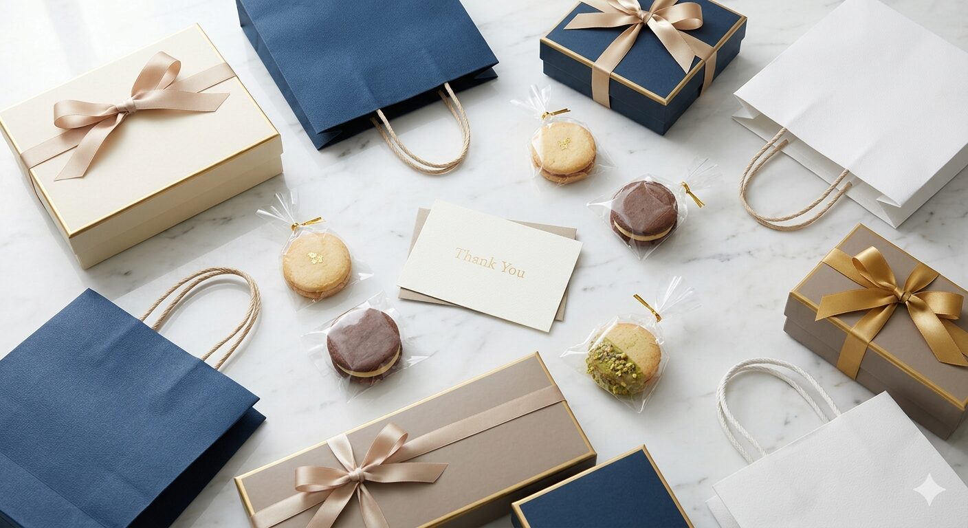 デパ地下で購入したような、上品な包装の退職祝い用お菓子ギフト。