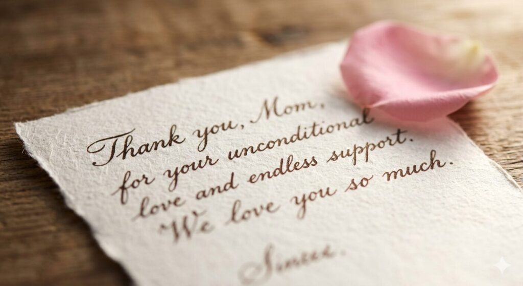 手書きの感謝メッセージが添えられた、温かみのあるメッセージカード。